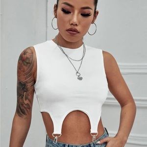 NWT White Cropped Tank Top w/ Silver Hook Details | SHEIN Women’s Size Medium